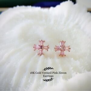 18K Gold vermeil Pink Zircon  Cross Earrings